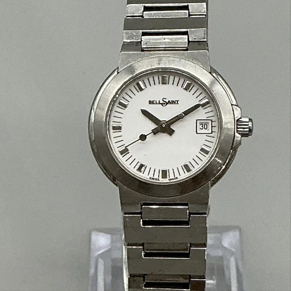Bell Saint 1401 Womens Watch 26mm White Dial Stainless Steel Date New Battery 7